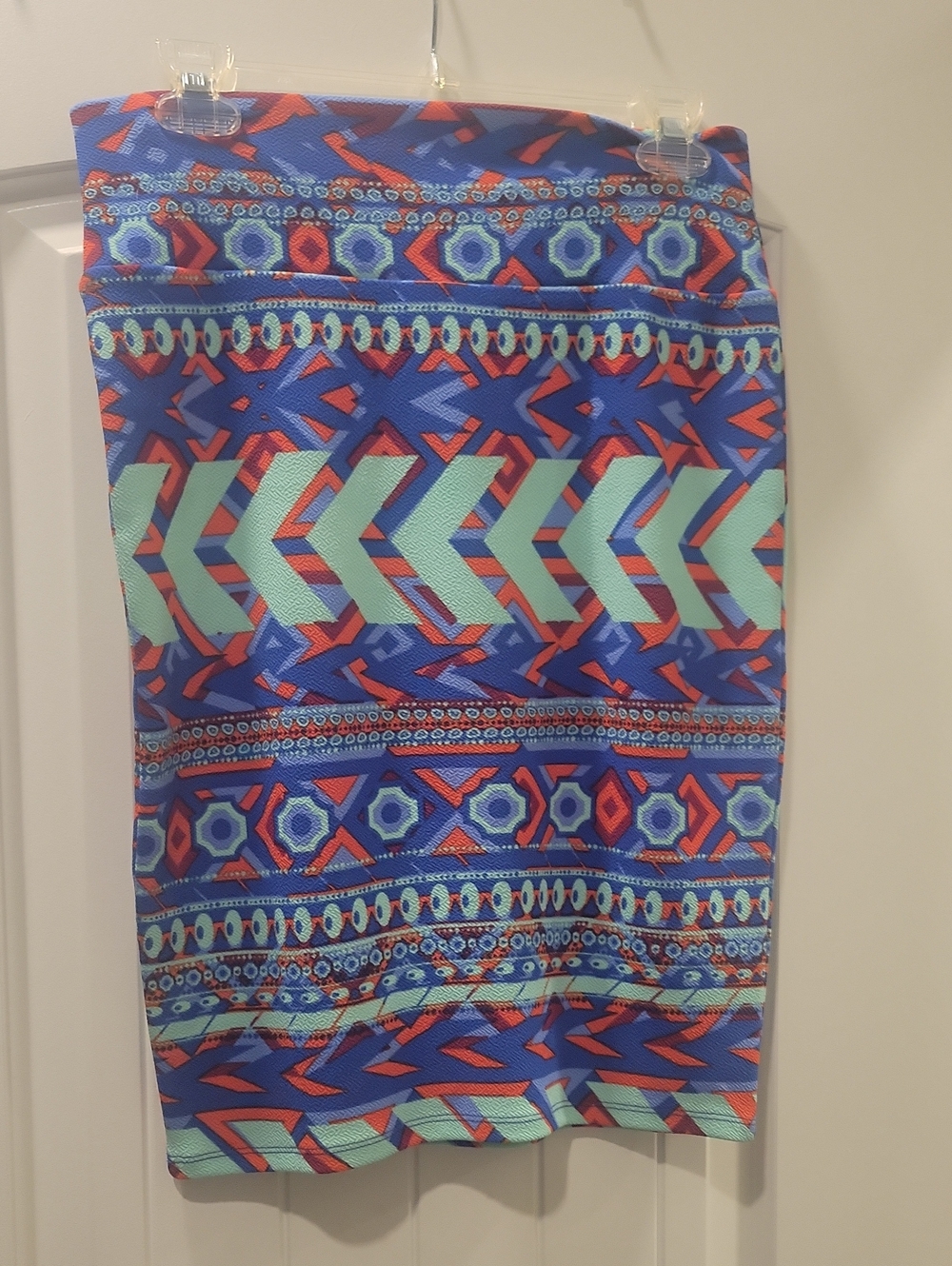 Lularoe Cassie - Vibrant Geometric Print- Blue & Aqua